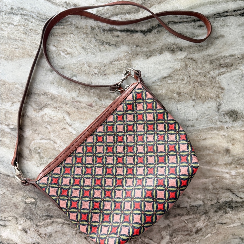 Fossil Sydney Crossbody Geometric Patterned Brown Crossbody Bag Vintage
